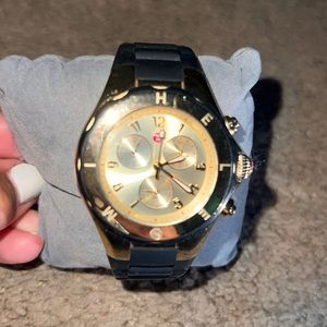 Black rubber silicone gold Michele watch